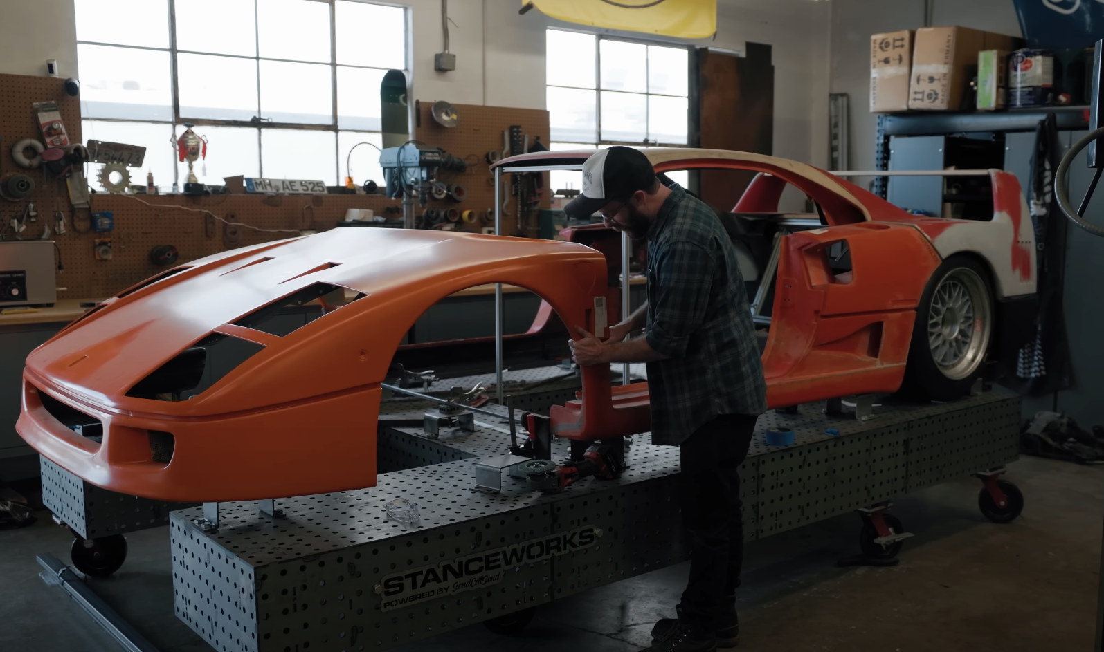mike burroughs working on his ferrari f40 project car