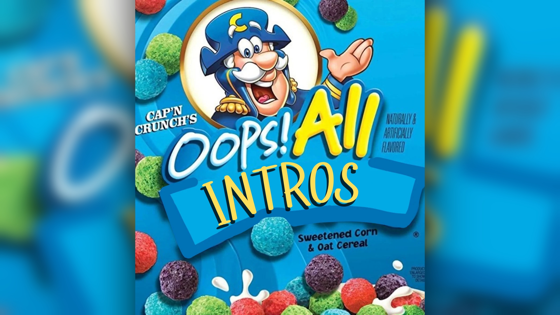 hooniverse podcast oops all intros graphic treatment similar to cap'n crunch cereal box